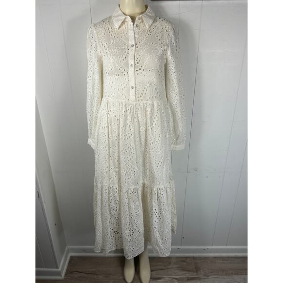 ZARA WOMAN ZW COLLECTION CUTWORK EMBROIDERY EYELET OFF WHITE DRESS SIZE S. - Picture 3 of 6